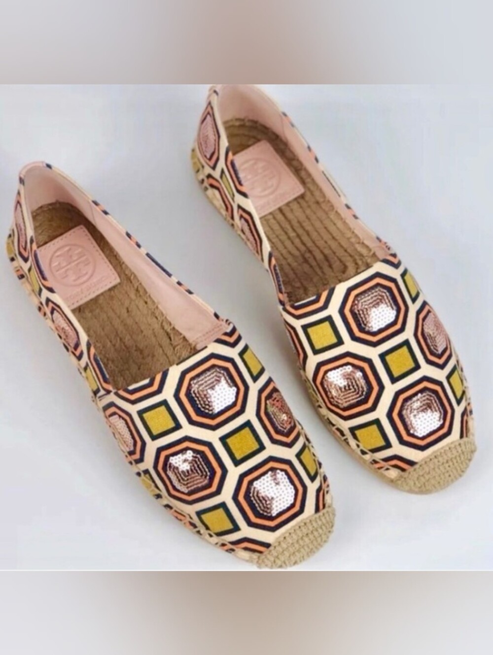 Tory Burch Cecily Sequin Embellished Espadrille - Geometric Pattern- Size 7